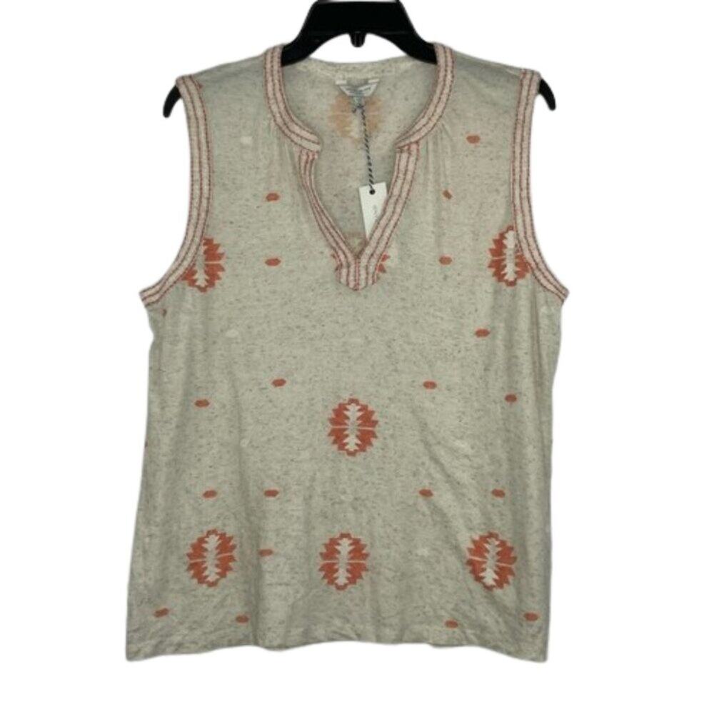 Lucky Brand beige orange sleeveless bohemain blouse size Large